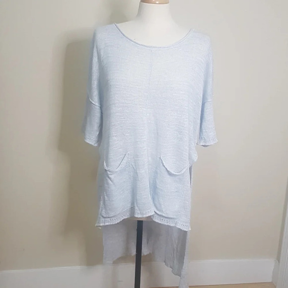Free People Light Bright short sleeve linen blend hi low hem Light blue … - Picture 1 of 11